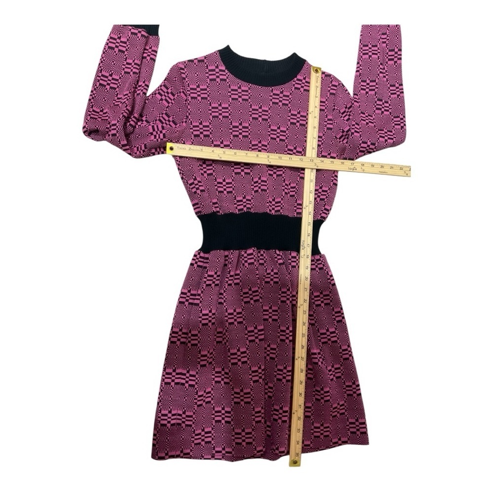 Vintage Pink Black Geometric Knit Long Sleeve Fit & Flare Sweater Dress - Picture 4 of 4